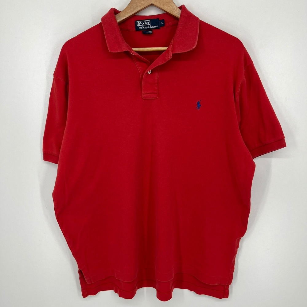 Polo Ralph Lauren Mens Large Red Short Sleeve Cotton Polo Shirt Blue Pony Logo